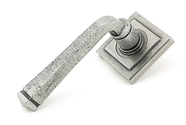 Pewter Avon Round Lever on Rose Set (Square) - Unsprung