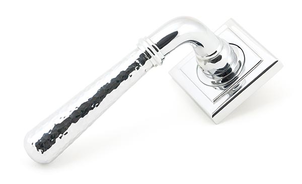 Polished Chrome Hammered Newbury Lever on Rose Set (Square) - Unsprung