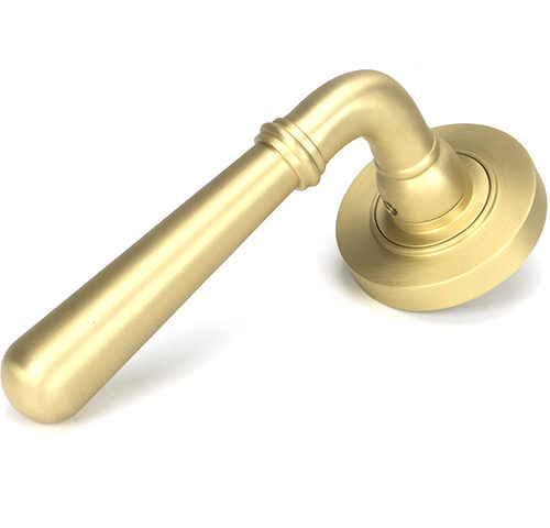 Satin Brass Newbury Lever on Rose Set (Plain)