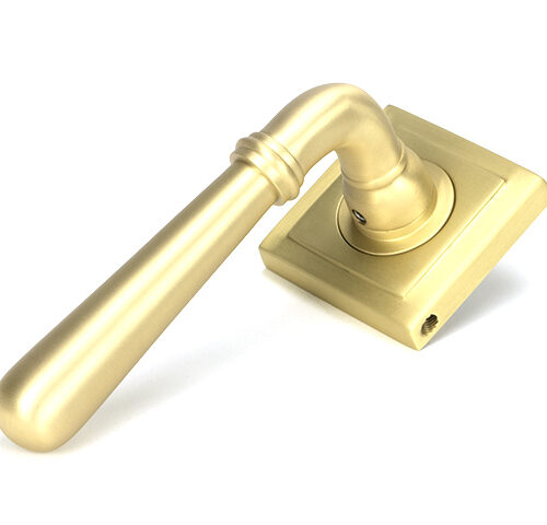 Satin Brass Newbury Lever on Rose Set (Square)
